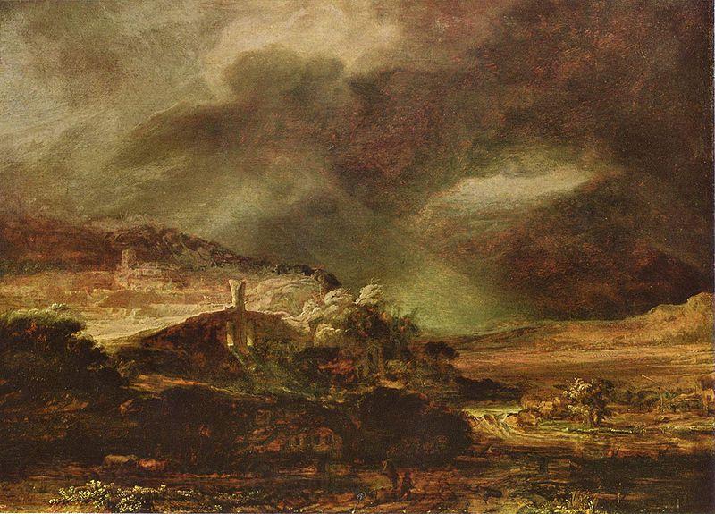 Rembrandt Peale Stadt auf einem Hogel bei sturmischem Wetter France oil painting art